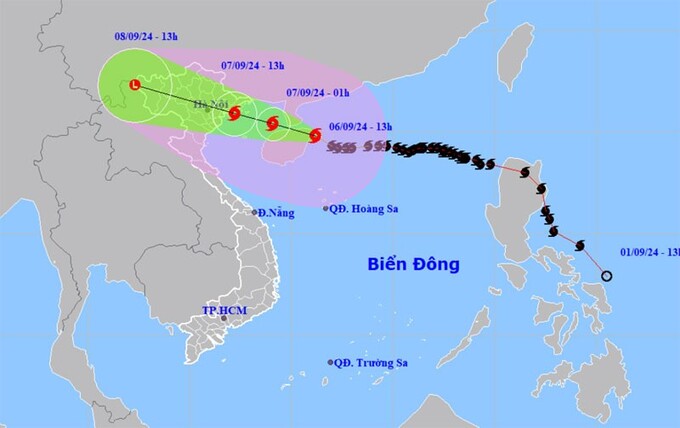 Vị trí và hướng di chuyển của bão số 3. (Nguồn: nchmf.gov.vn)