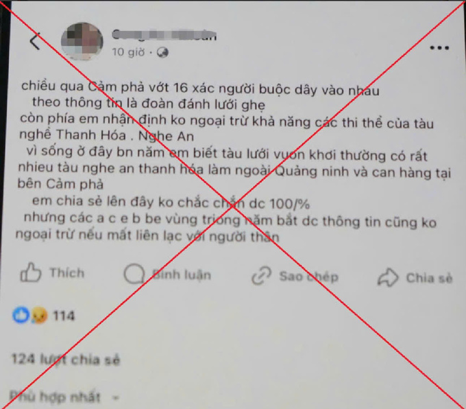 Nội dung đăng tải sai sự thật trên trang cá nhân Facebook của bà Đ.T.H là hoàn toàn sai sự thật, gây hoang mang dư luận.