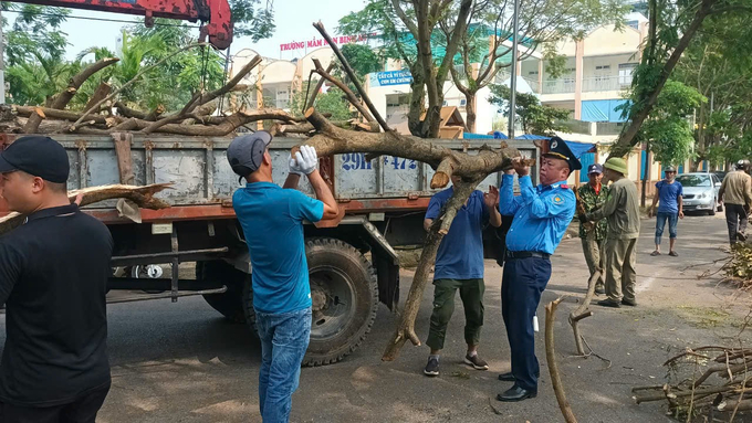 Thanh tra GTVT Hà Đông cùng các lực lượng phối hợp khắc phục hậu quả của bão số 3