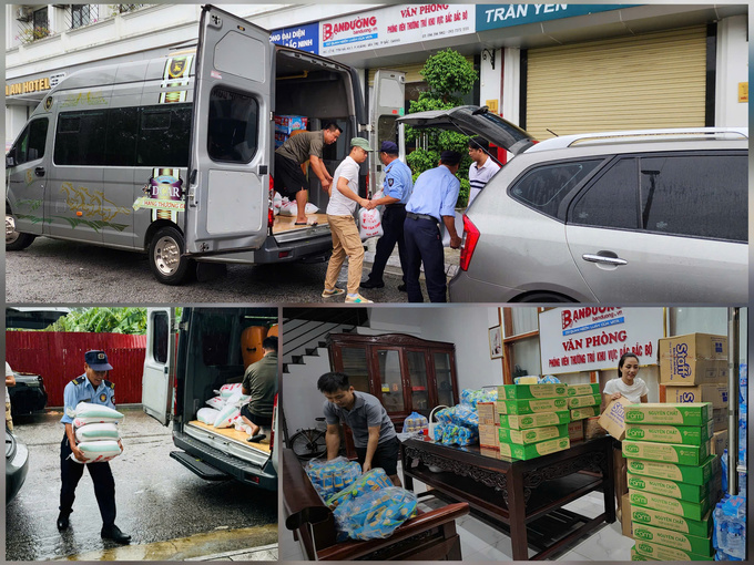 Trước đó, từ ngày 10 đến 11/9, PV Banduong.vn đã cùng một số phóng viên cơ quan báo chí trung ương thường trú Bắc Giang đã kêu gọi được số hàng hóa thiết yếu để cứu trợ đồng bào bão lũ ước tính khoảng 200 triệu đồng. Trong ảnh, các tình nguyện viên của Công ty vận tải Đức Hải và Công ty Trường Khải và Công ty An ninh 24H đang vận chuyển gạo, sữa, bánh...từ nơi tập kết lên các xe tải để bắt đầu cuộc hành trình thiện nguyện lên các huyện miền núi của Bắc Giang sáng 11/9