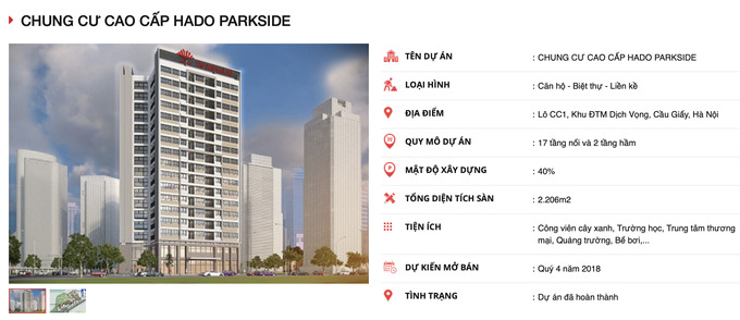 Ha Do Park Side Dịch Vọng được giới thiệu trên websibe là chung cư cao cấp, sở hữu nhiều tiện ích nổi bật