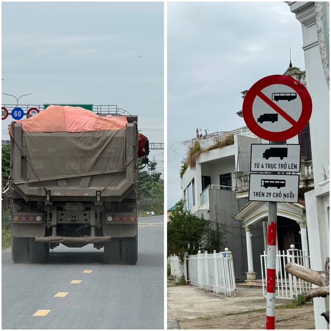 Dù có biển cấm, nhưng các xe tải trọng lớn vẫn chạy trên tuyến đường gom, thậm chí ngay trong các khung giờ cao điểm.