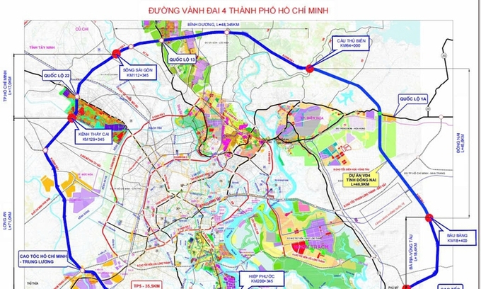 Sơ đồ hướng đường Vành đai 4 Thành phố Hồ Chí Minh