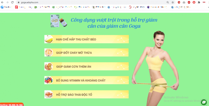 Sản phẩm Goga được quảng cáo là sản phẩm hỗ trợ giảm cân trên nhiều trang website