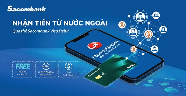 Nhan tien tu nuoc ngoai gui ve bang the Sacombank Visa Debit