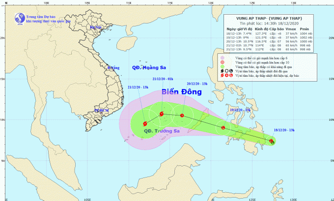 Dự báo vùng áp thấp gần biển Đông có khả năng mạnh lên thành bão (Ảnh: nchmf.gov.vn)