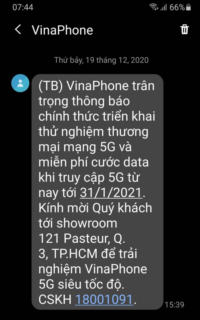 VinaPhone thông báo sẽ miễn phí data 5G để người dùng trải nghiệm từ nay đến hết ngày 31/1/2021.