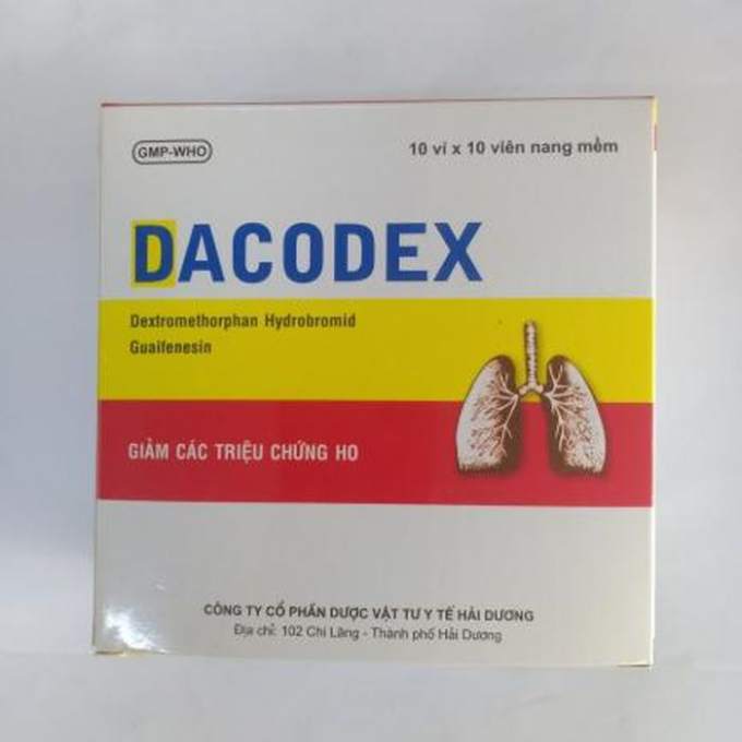 Sản phẩm thuốc viên nang mềm Dacodex do Công ty Dược Vật tư y tế Hải Dương do sản xuất.