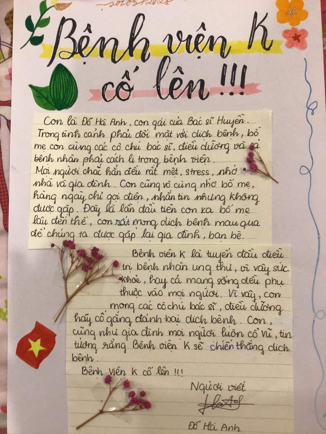 Bức thư của Hà Anh gửi tới bố mẹ và đội ngũ y bác sĩ tại Bệnh viện K