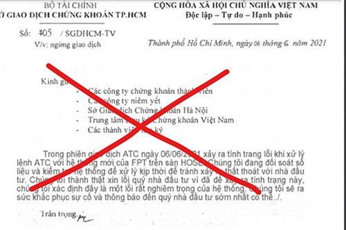 Công văn giả mạo công văn của HOSE phát tán ngày 6/7/2021.