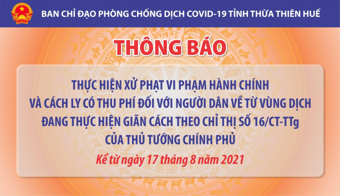 Thông báo của Ban Chỉ đao phòng chống dịch COVID-19 tỉnh thừa thiên Huế