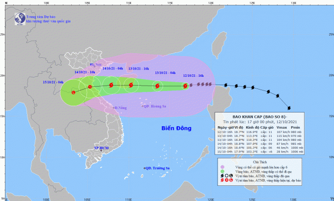 Hình ảnh hướng di chuyển của bão số 8 - Ảnh: Trung tâm Dự báo Khí tượng thủy văn Quốc gia