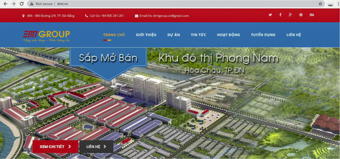 Website của DMT Group đã đăng thông tin, hình ảnh sắp mở bản dự án KĐT Phong Nam dù chưa được UBND TP.Đà Nẵng giao đất