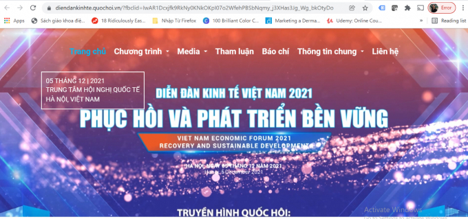 Trang thông tin điện tử của Diễn đàn Kinh tế Việt Nam 2021: diendankinhte.quochoi.vn đã ra mắt.