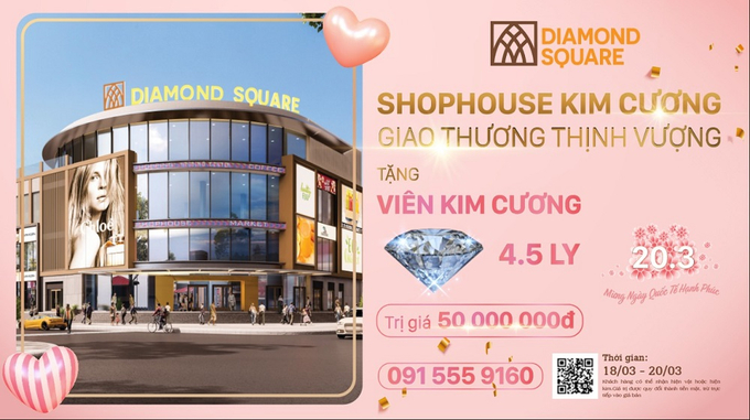 Khách hàng mua shophouse sẽ được nhận viên kim cương 4,5 ly, trị giá 50 triệu đồng