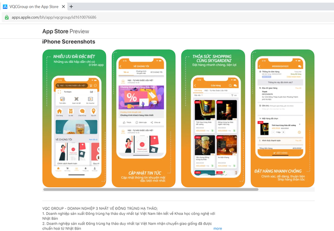Giao diện APP VQCGroup - Ảnh từ apps.apple.com