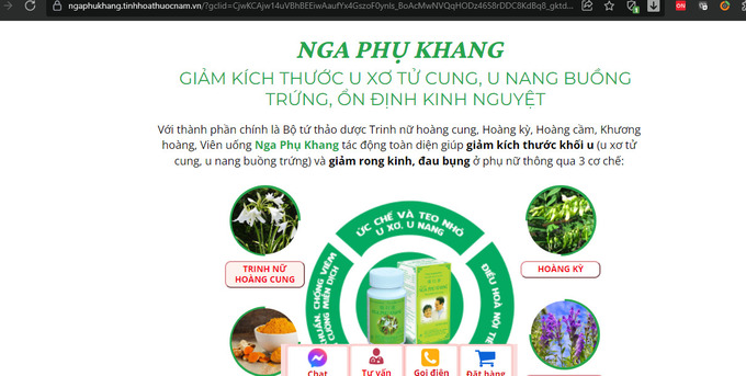 Sản phẩm Nga Phụ Khang quảng cáo gây hiểu nhầm có tác dụng như thuốc chữa bệnh.