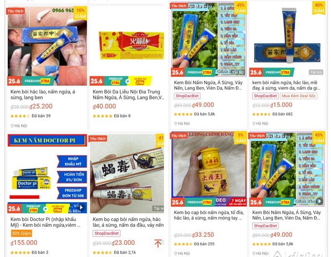 Kem bôi da không rõ nguồn gốc bán tràn lan trên mạng.