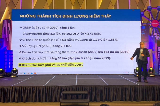 PGS.TS Trần Đình Thiên, Nguyên Viện trưởng Viện Kinh tế Việt Nam phân tích tại Hội thảo “Phát triển Đà Nẵng xứng danh thành phố đáng đến và đáng sống” và đưa ra một số vấn đề về thành phố này