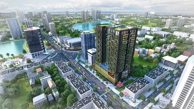 Phối cảnh dự án tổ hợp văn phòng cho thuê và căn hộ cao cấp Green Diamond tại 93 Láng Hạ của VCG.