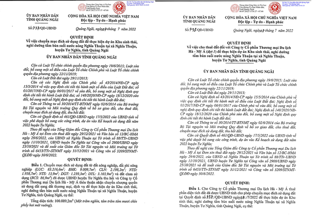 Ngày 7/7/2022, UBND tỉnh Quảng Ngãi ban hành Quyết định 737/QĐ-UBND và Quyết định 738/QĐ-UBND.