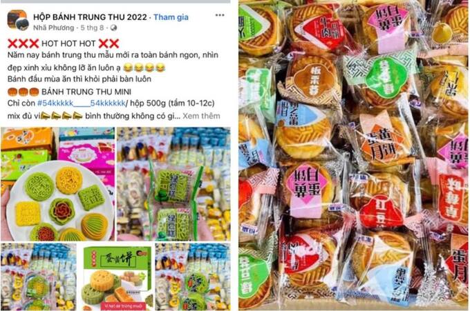 Bánh trung thu mini được đóng gói sơ sài, bao bì in chữ nước ngoài, không có tem mác tiếng Việt