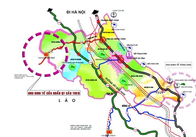 Bản đồ hệ thống đường cao tốc kết nối liên vùng của Hồng Lĩnh. Hình thành tam giác kinh tế Cha Lo – Cầu Treo – Hồng Lĩnh