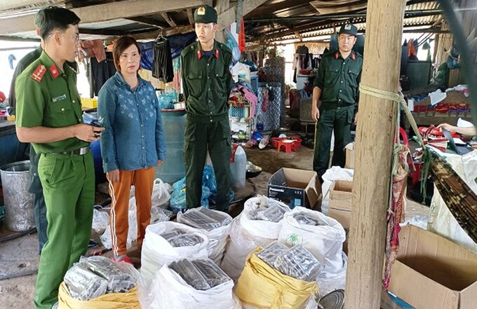 Lực lượng chức năng đang kiểm đếm, thu giữ tang vật phục vụ cho công tác điều tra (Ảnh: CACC)