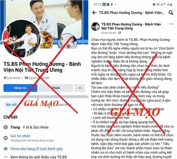 Facebook giả mạo TS.BS Phan Hướng Dương để bán sản phẩm cho người bệnh.