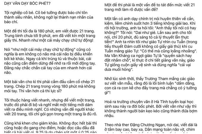 Bài viết đăng tải trên mạng của một vị tiến sĩ. Ảnh chụp màn hình.