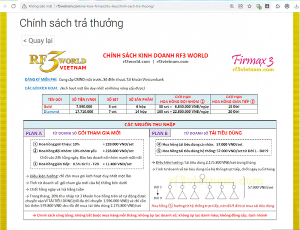 Website giới thiệu sản phẩm và cung cấp thông tin chi trả hoa hồng của RF3WORLD.