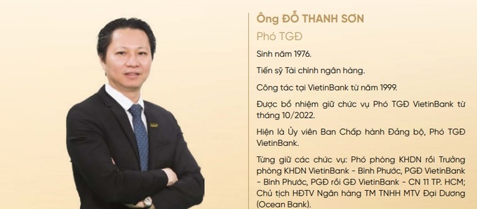 Hồ sơ của Phó Tổng Giám đốc Đỗ Thanh Sơn tại Báo cáo thường niên 2022 của VietinBank.