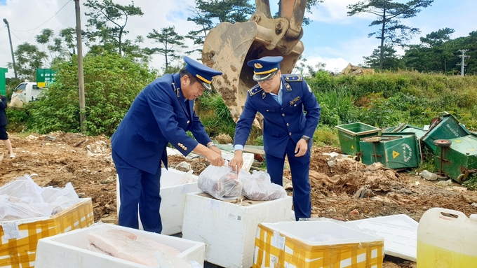 Cơ quan chức năng tiến hành tiêu hủy số hàng hóa đông lạnh không rõ nguồn gốc