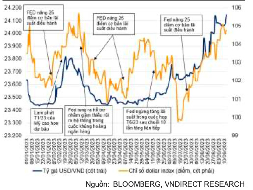 Tỷ giá USD/VND tăng 2,2% so với đầu năm (dữ liệu tính đến ngày 13/9/2023).