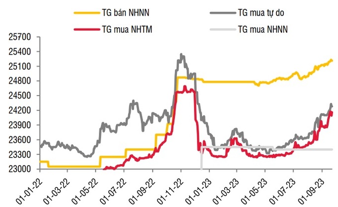 Diễn biến các tỷ giá (TG) điều hành của NHNN (Nguồn: SSI Research).