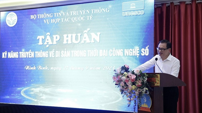 Ông Triệu Minh Long - Vụ trưởng Vụ Hợp tác quốc tế (Bộ Thông tin và Truyền thông) phát biểu khai mạc.