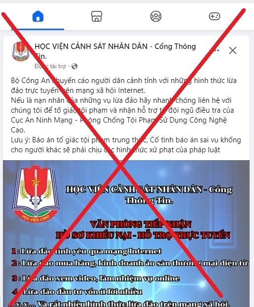 Hình ảnh trang mạng giả mạo Học viện Cảnh sát nhân dân.