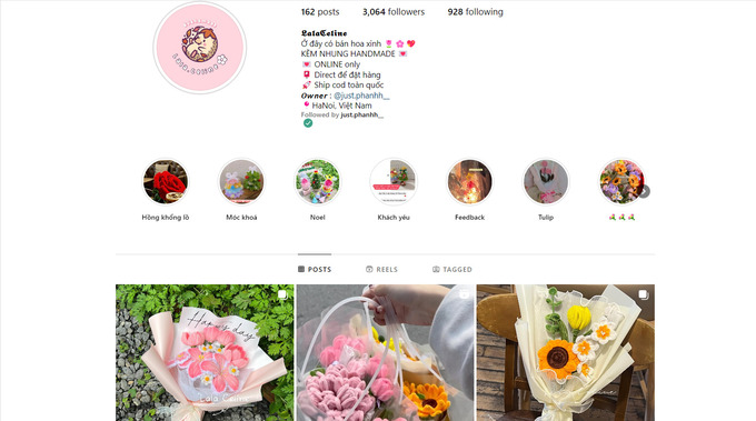 Shop hoa online của chị Phương Anh.