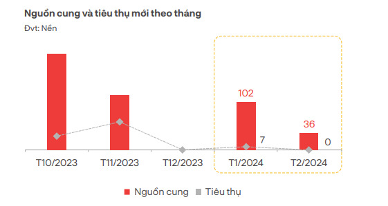 Nguồn cung và tiêu thụ phân khúc đất nền TP.HCM và phụ cận theo tháng (Nguồn: DKRA Group)