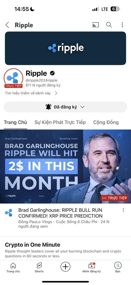 Các clip do thành viên này đăng tải đã bị ẩn đi và thay vào đó là video hiển thị nội dung về tiền điện tử nước ngoài