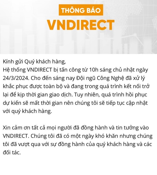 Thông báo của VNDirect gửi tới khách hàng