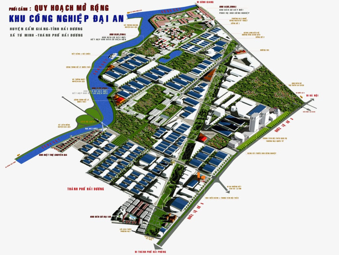Phối cảnh quy hoạch mở rộng khu công nghiệp Đại An.