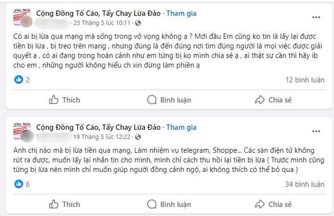 Các bài đăng trên mạng xã hội cam kết lấy lại tiền đã bị mất khiến nhiều người tin tưởng rồi mất tiền.