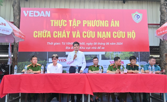 Ông Ko Chung Chih - Phó Tổng Giám đốc Vedan Việt Nam phát biểu tại buổi diễn tập