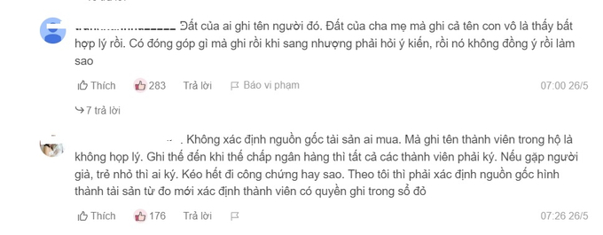 Nhiều độc giả để lại bình luận đáng chú ý về vấn đề này. Ảnh chụp màn hình