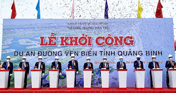 Lễ khởi công dự án thành phần 1 tuyến đường ven biển tỉnh Quảng Bình năm 2022. Ảnh: Internet