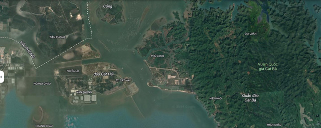 Đảo Cát Hải thuộc huyện Cát Hải, thành phố Hải Phòng (Ảnh Google Earth)