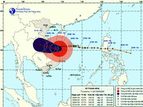 Đường đi bão số 9 (Nguồn: Trung tâm Dự báo Khí tượng thủy văn Trung ương)