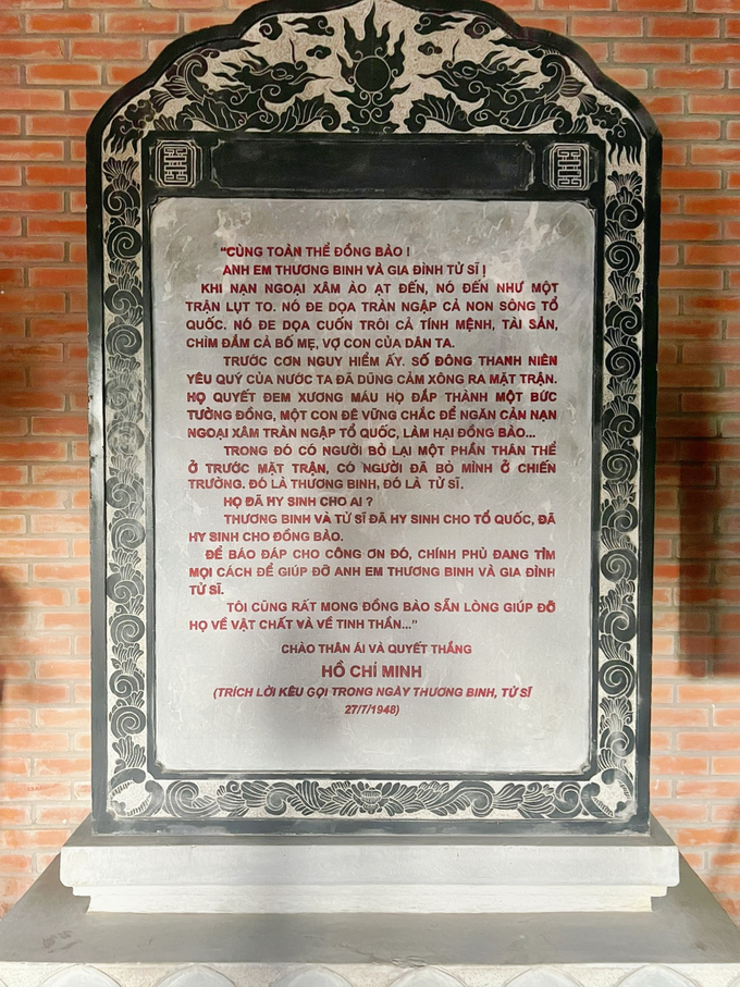 Lời dạy của Bác cho các thế hệ tương lai lòng biết ơn tới các Anh hùng cách mạng, thương binh, liệt sĩ đã chiến đấu và hy sinh xương máu để bảo vệ Tổ quốc. Ảnh: Vĩ Hạ