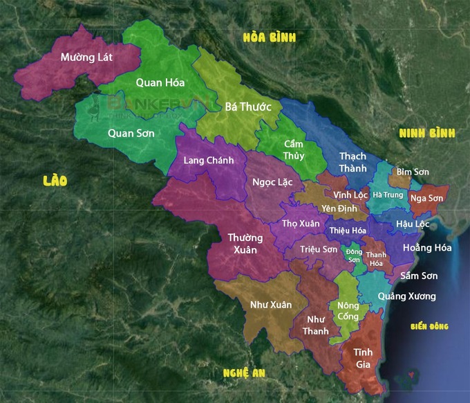 Bản đồ hành chính tỉnh Thanh Hóa. Ảnh: Internet